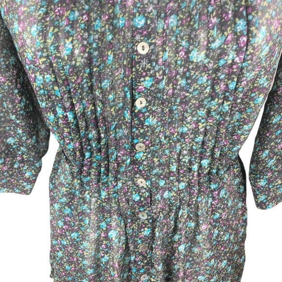 Sound & Matter Women’s Cottagecore Floral Button Down Sheer 3/4 Sleeve Blouse - Picture 7 of 16
